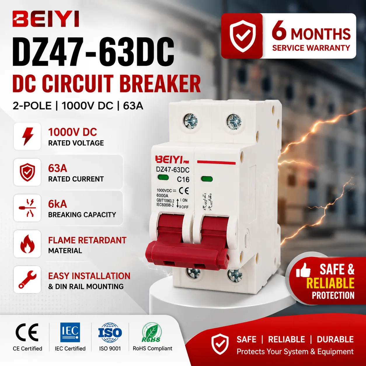63DC MCB 1000VDC 6kA electrical protection device