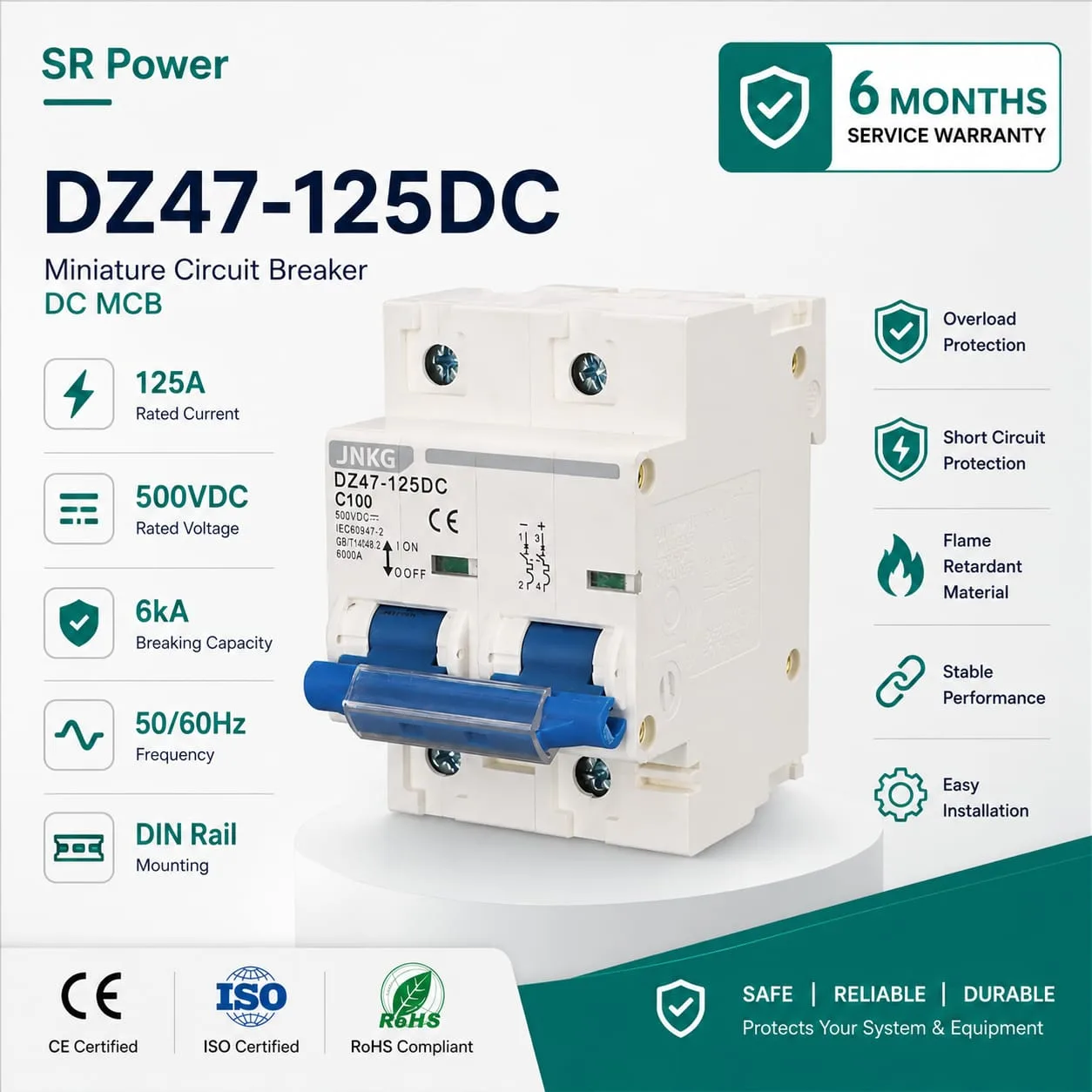 125DC MCB 500VDC 6kA electrical ও solar protection circuit breaker